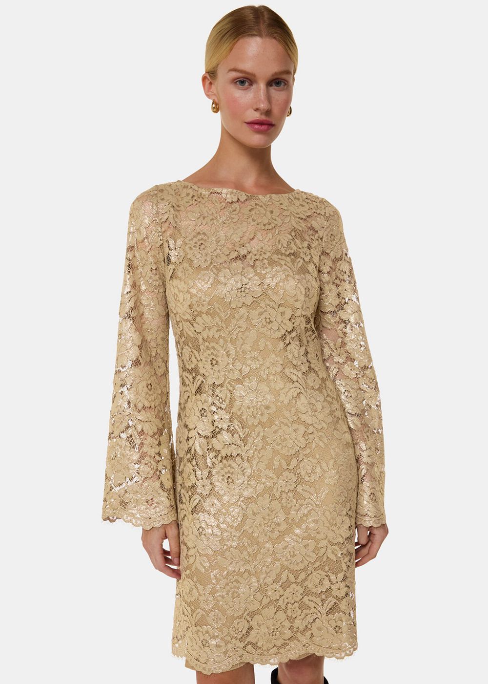 Whistles Metallic Lace Mini Dress Gold | US-28701NUQI