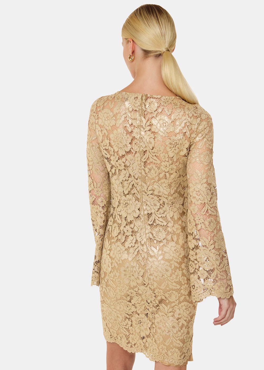 Whistles Metallic Lace Mini Dress Gold | US-28701NUQI