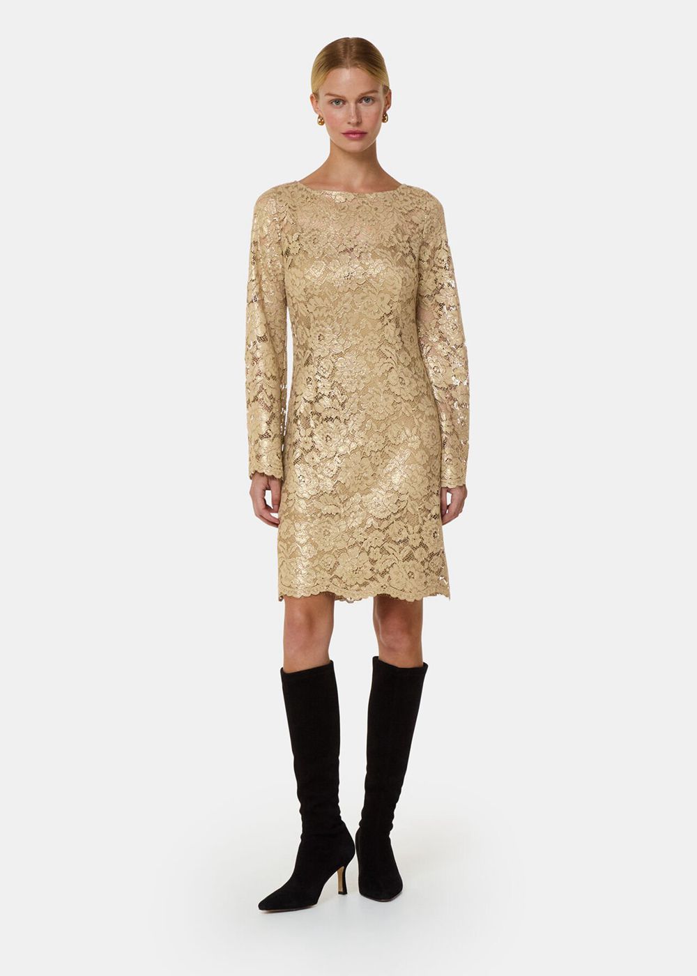 Whistles Metallic Lace Mini Dress Gold | US-28701NUQI