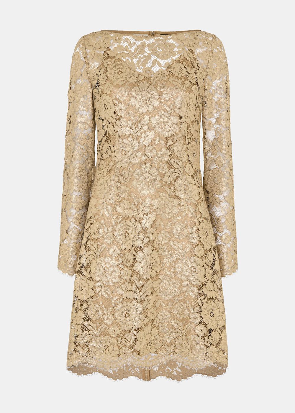 Whistles Metallic Lace Mini Dress Gold | US-28701NUQI