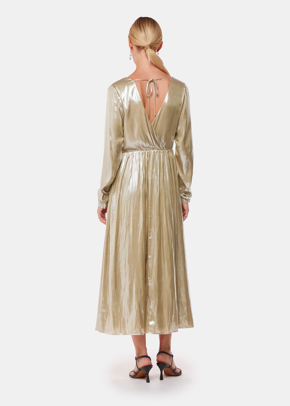 Whistles Metallic Wrap Front Dress Gold | US-27965PYXR