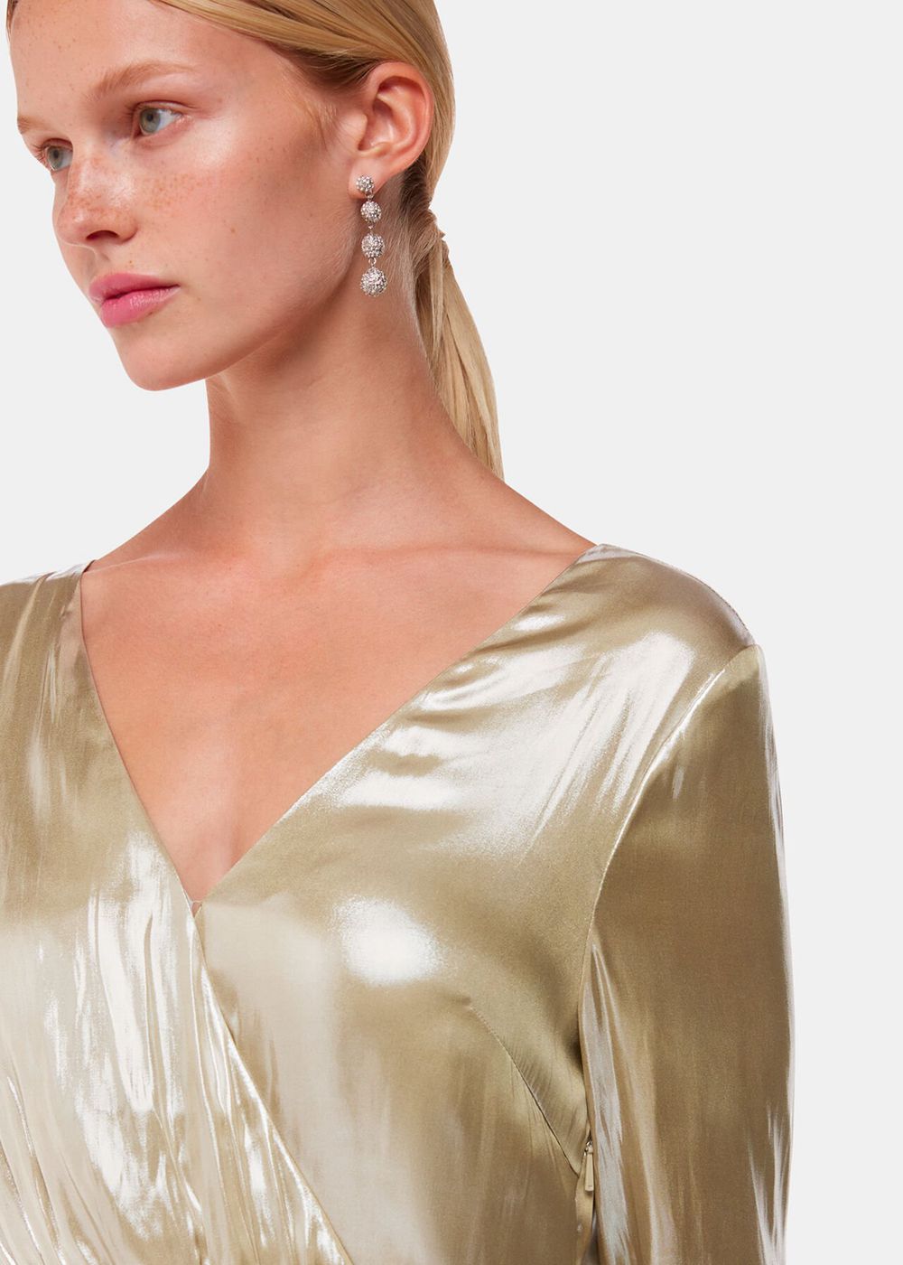 Whistles Metallic Wrap Front Dress Gold | US-27965PYXR