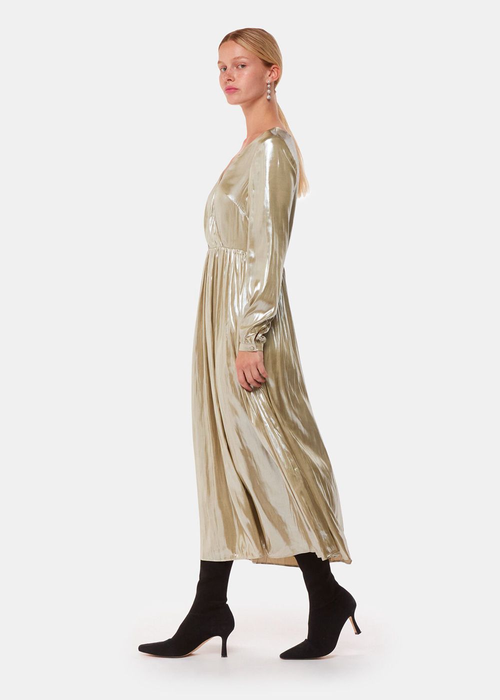 Whistles Metallic Wrap Front Dress Gold | US-27965PYXR