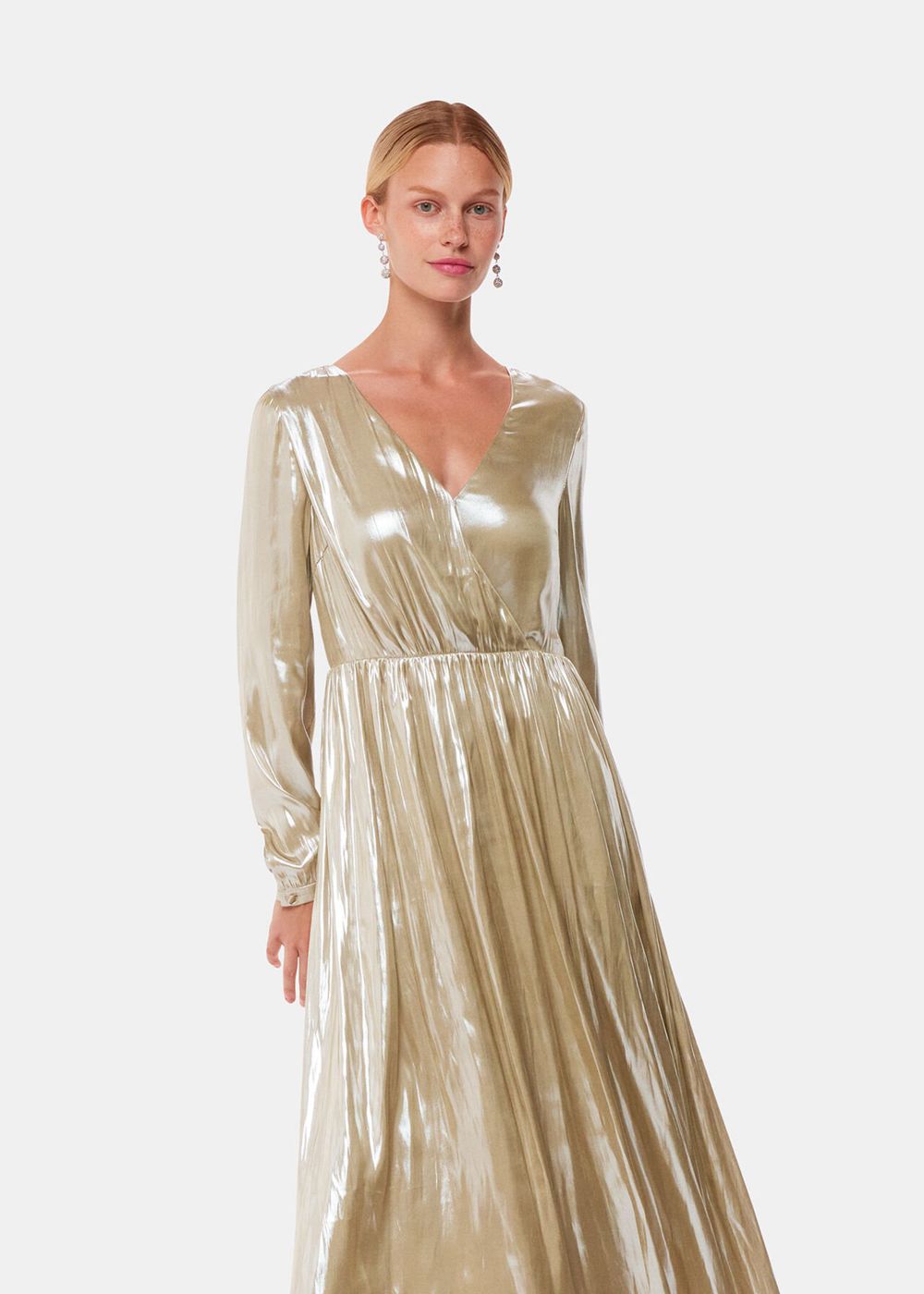 Whistles Metallic Wrap Front Dress Gold | US-27965PYXR