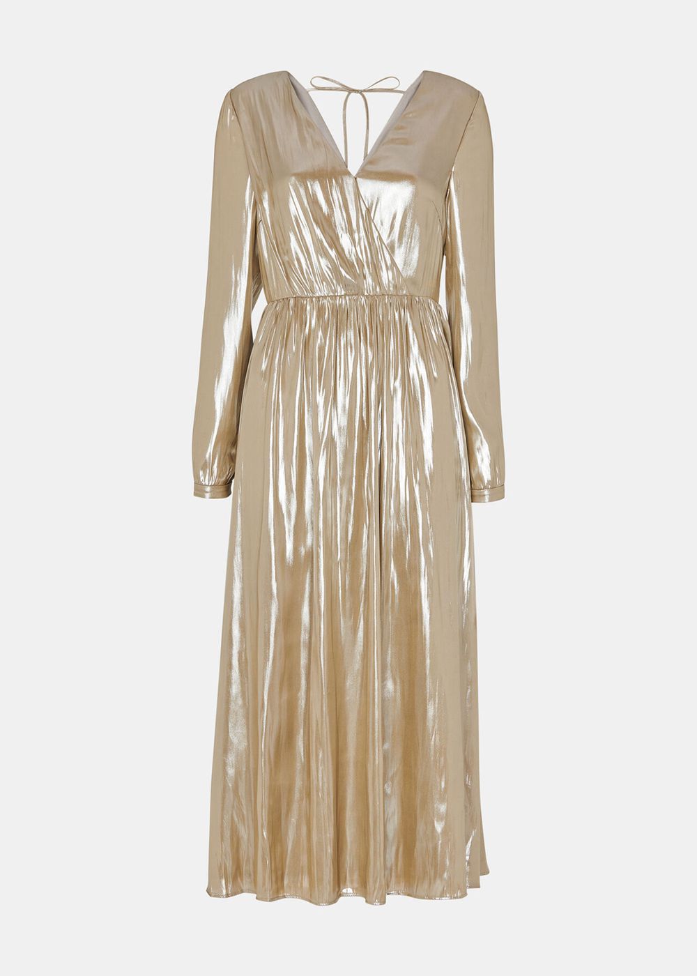 Whistles Metallic Wrap Front Dress Gold | US-27965PYXR