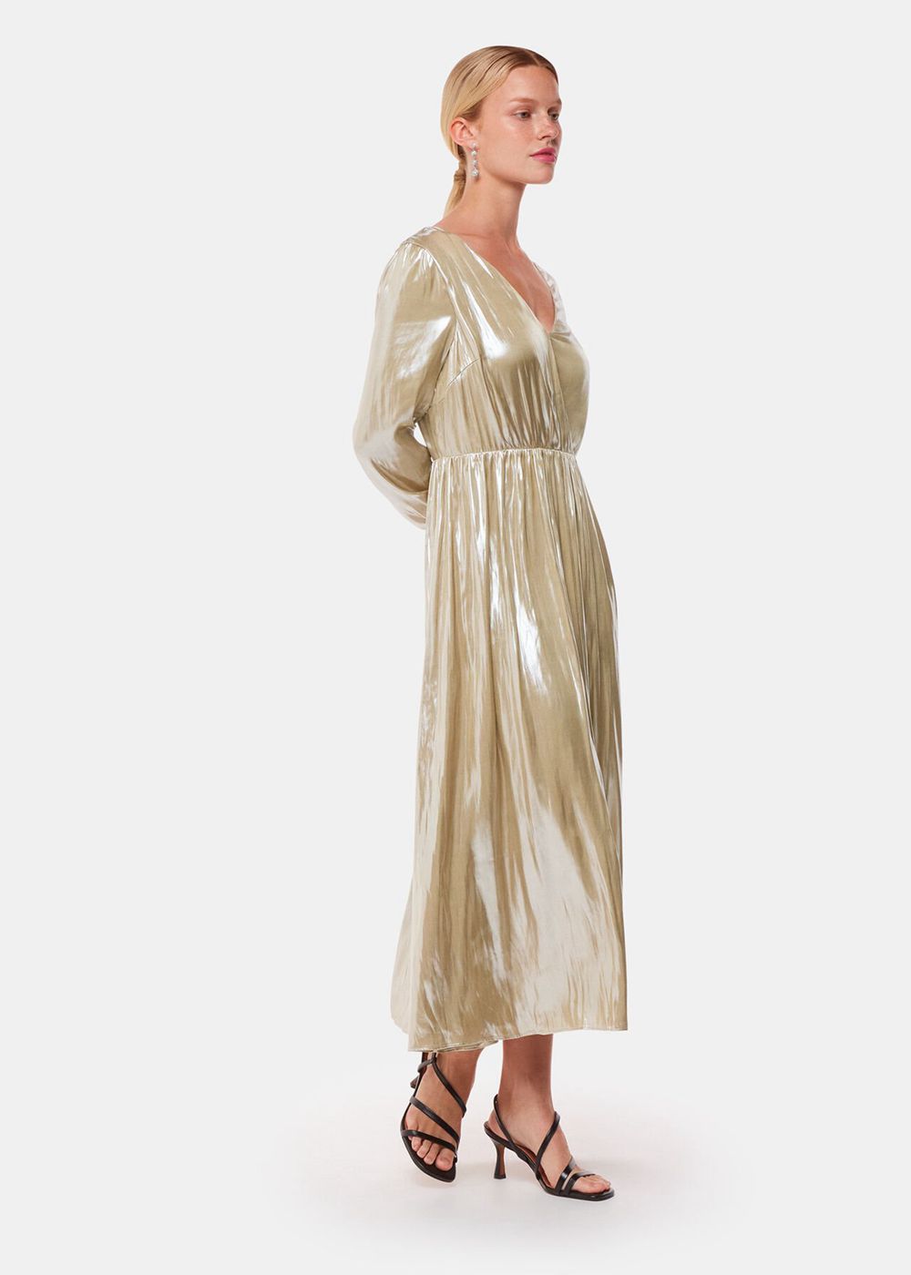 Whistles Metallic Wrap Front Dress Gold | US-27965PYXR