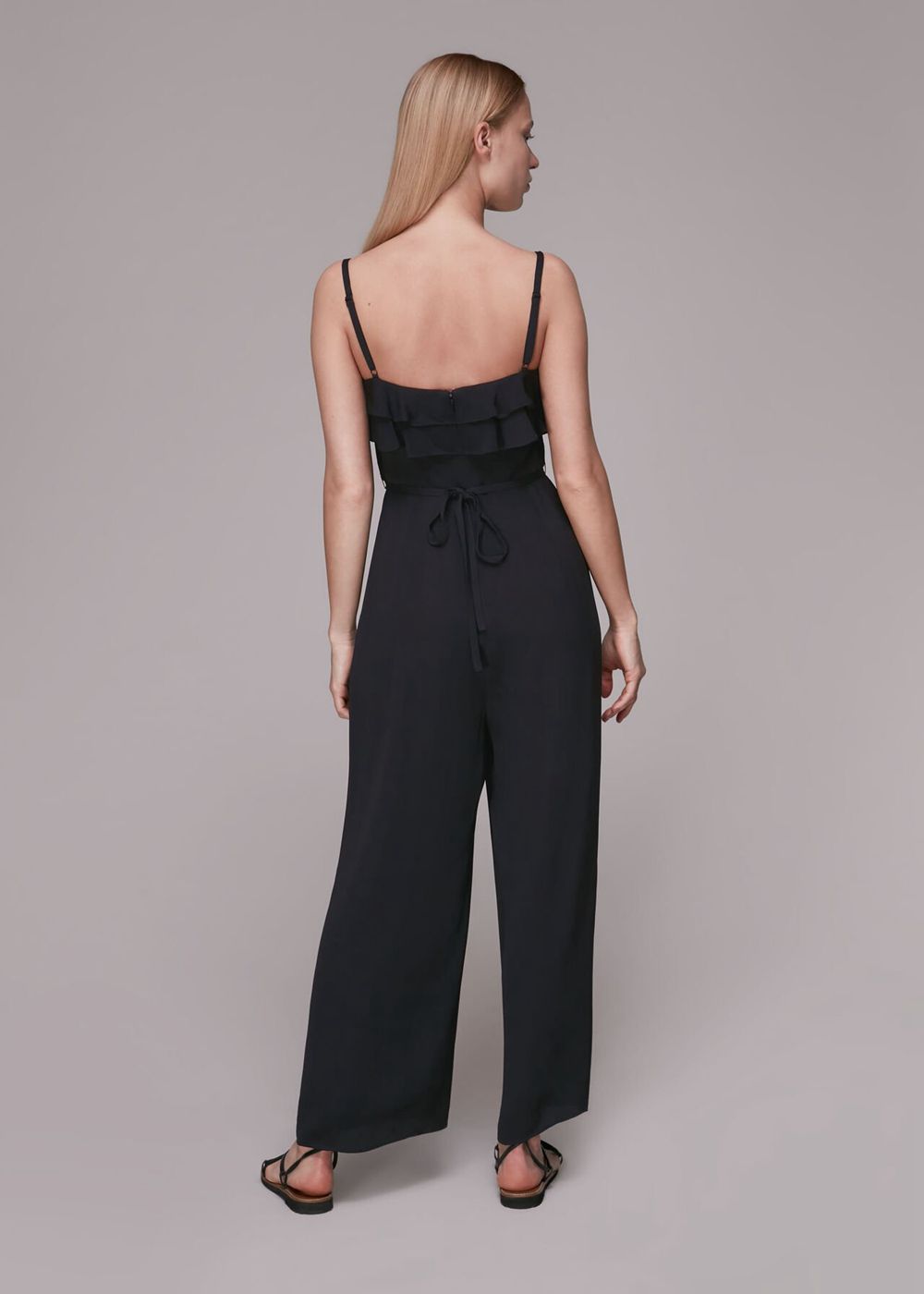 Whistles Mia Frill Detail Jumpsuit Black | US-18735QYNL