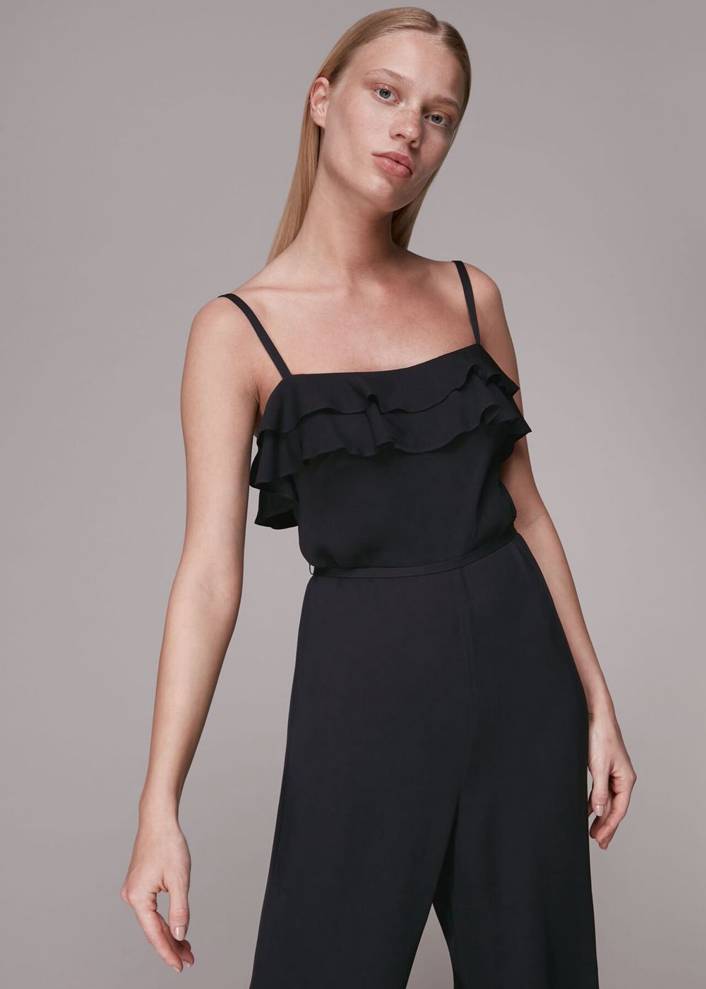 Whistles Mia Frill Detail Jumpsuit Black | US-18735QYNL