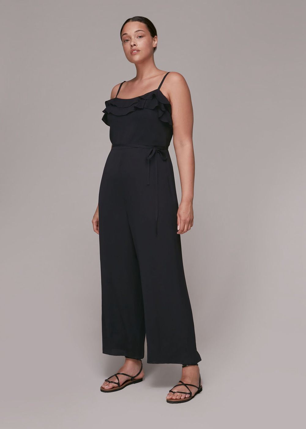 Whistles Mia Frill Detail Jumpsuit Black | US-18735QYNL