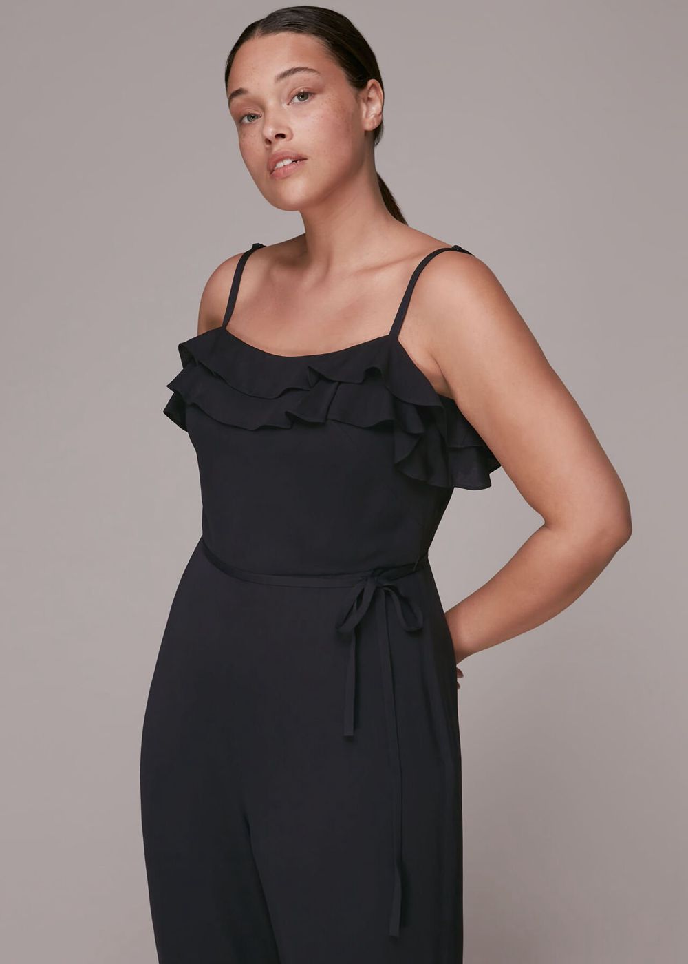 Whistles Mia Frill Detail Jumpsuit Black | US-18735QYNL