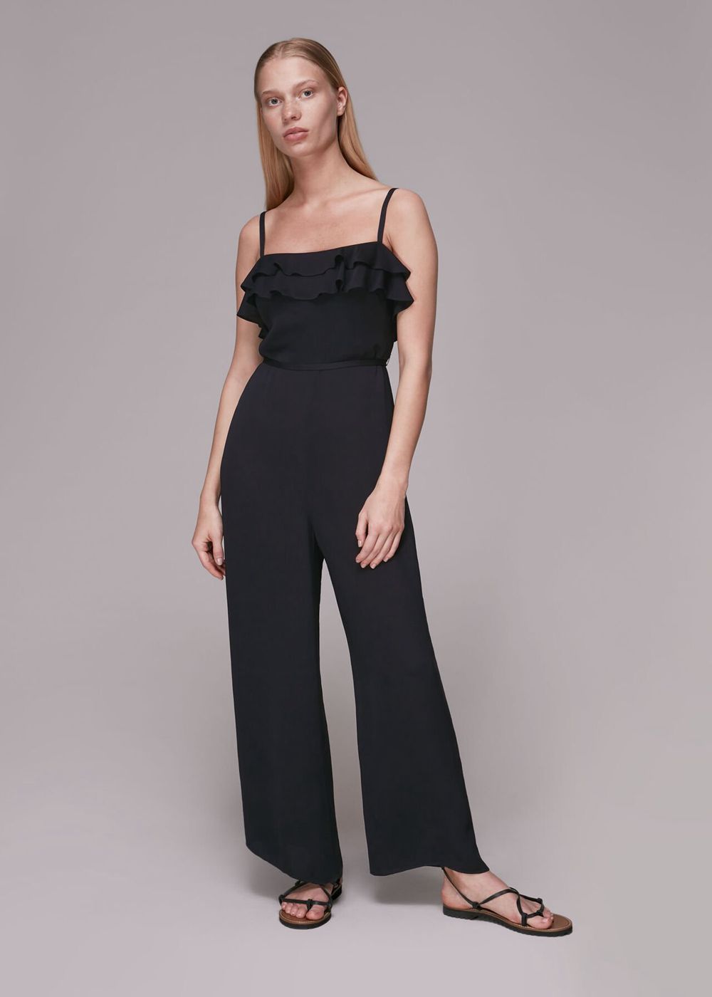 Whistles Mia Frill Detail Jumpsuit Black | US-18735QYNL