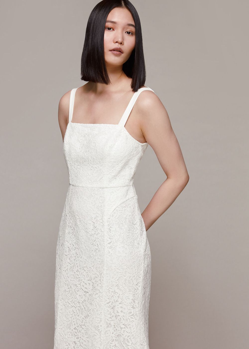 Whistles Mia Lace Wedding Dress White | US-48136LADO