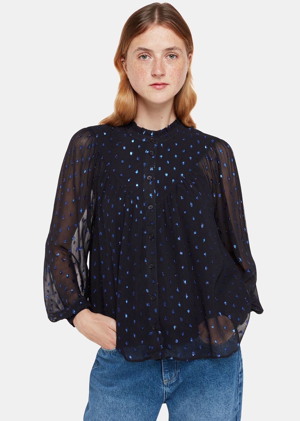 Whistles Mia Metallic Dobby Top Navy / Multicolor | US-82759EOAB