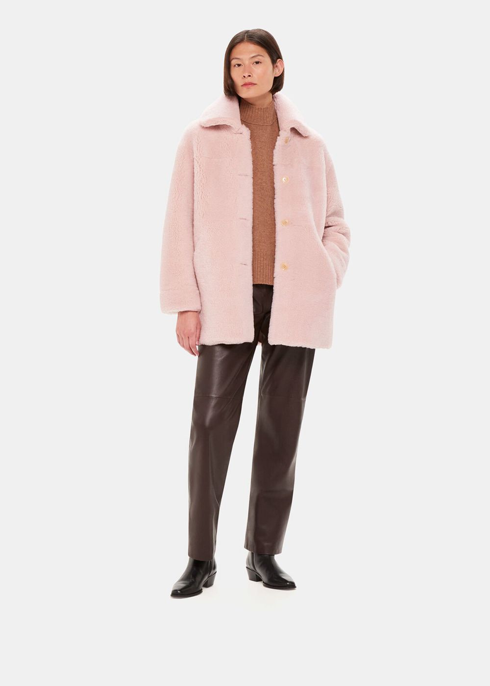 Whistles Mia Shearling Coat Pink | US-35047GNXD