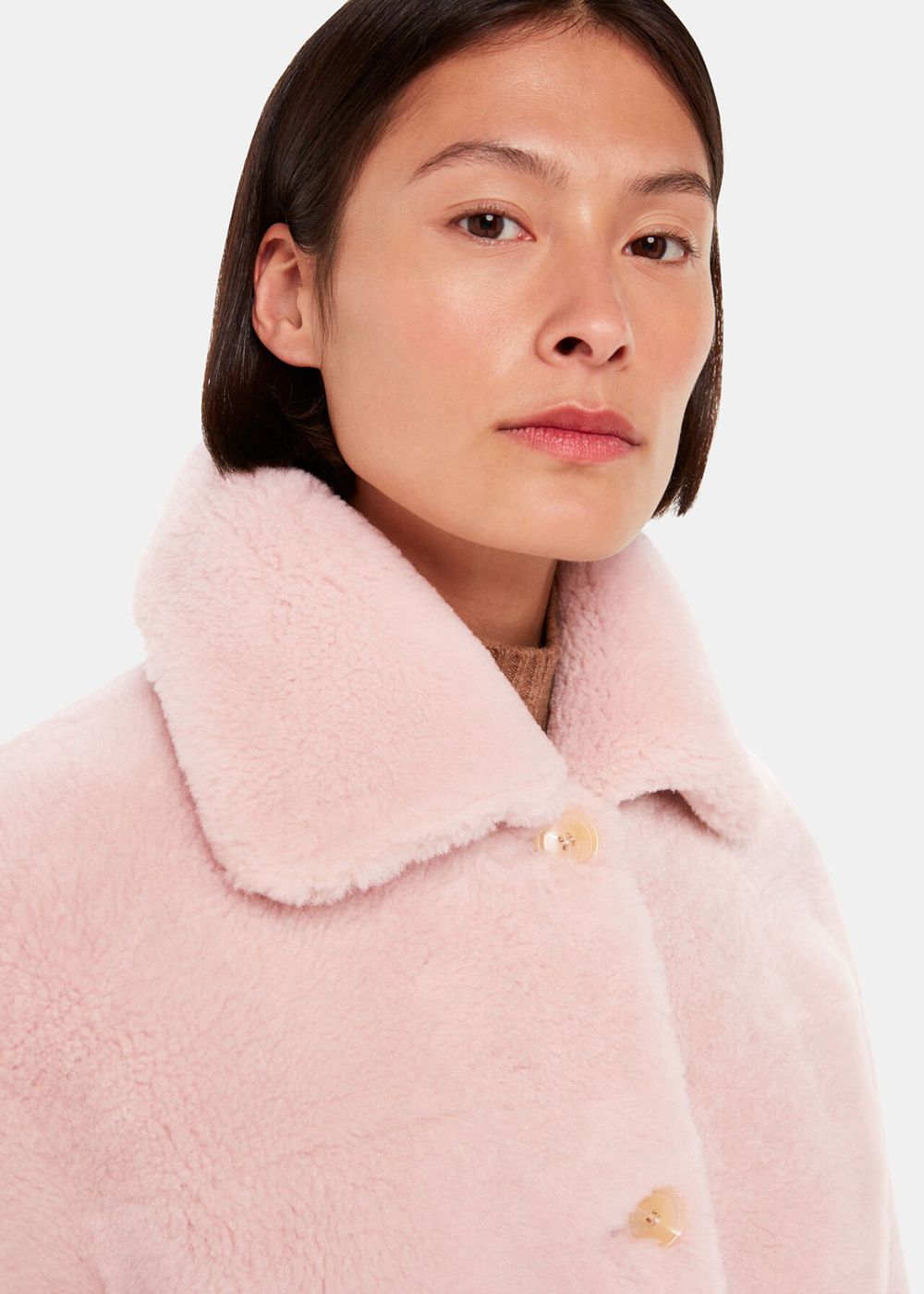 Whistles Mia Shearling Coat Pink | US-35047GNXD