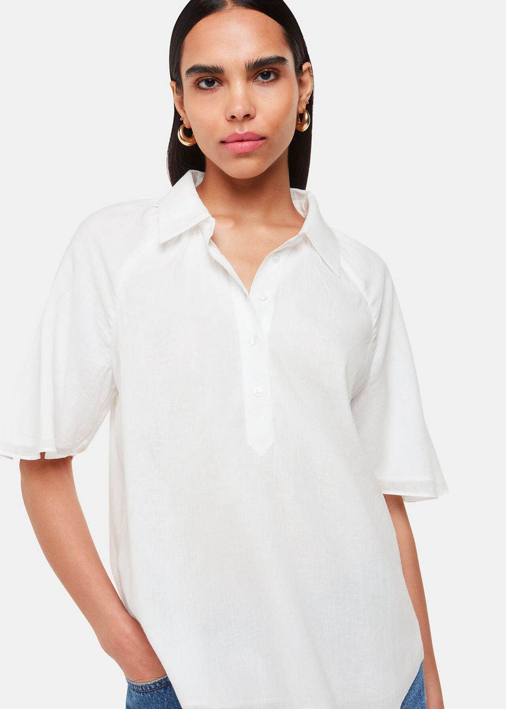 Whistles Mia Short Sleeve Shirts White | US-37629UMYH