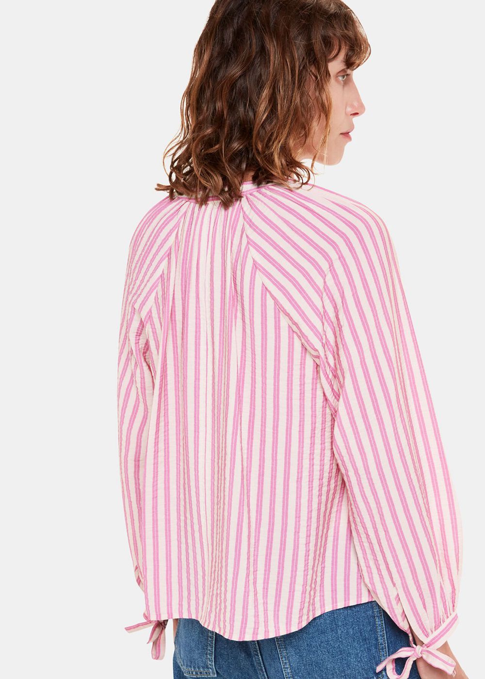 Whistles Mia Stripe Tie Neck Blouse Pink / Multicolor | US-05631AGOL