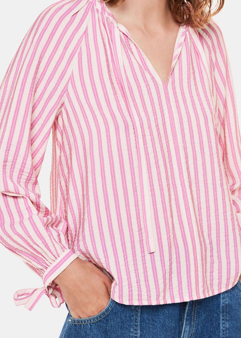 Whistles Mia Stripe Tie Neck Blouse Pink / Multicolor | US-05631AGOL