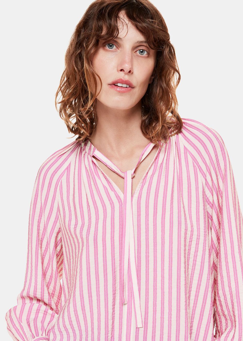 Whistles Mia Stripe Tie Neck Blouse Pink / Multicolor | US-05631AGOL