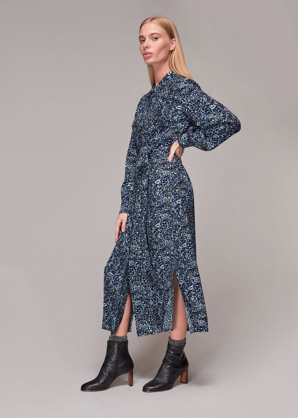 Whistles Micro Animal Shirt Dress Blue / Multicolor | US-98302ZDMT