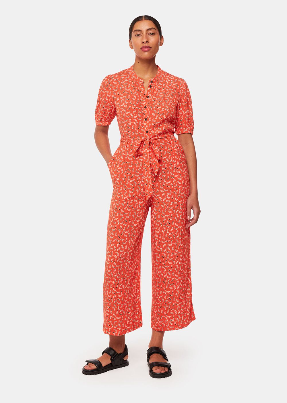 Whistles Micro Floral Jumpsuit Red / Multicolor | US-76950CXUJ