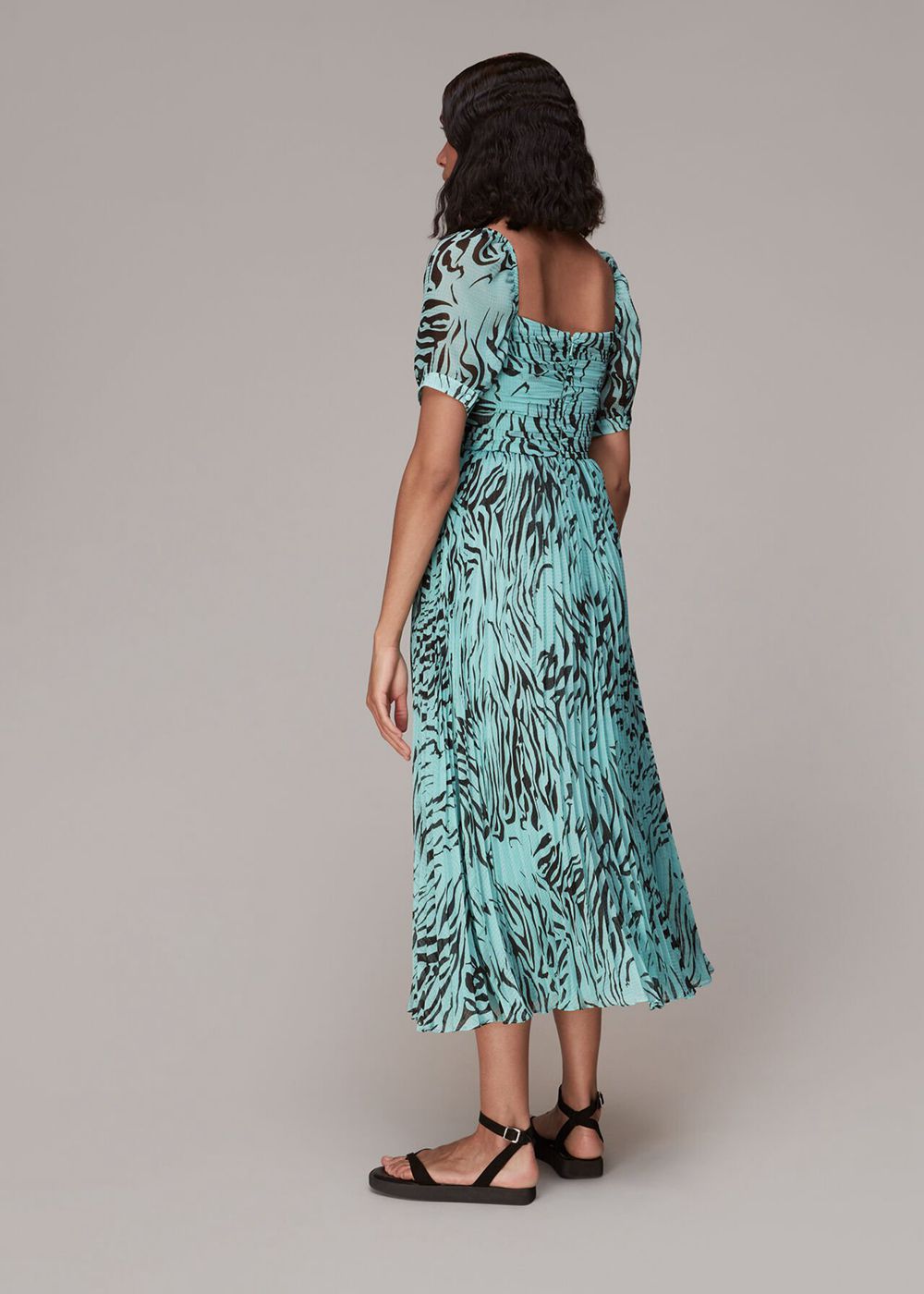 Whistles Midnight Tiger Pleated Dress Mint | US-37541YKLB