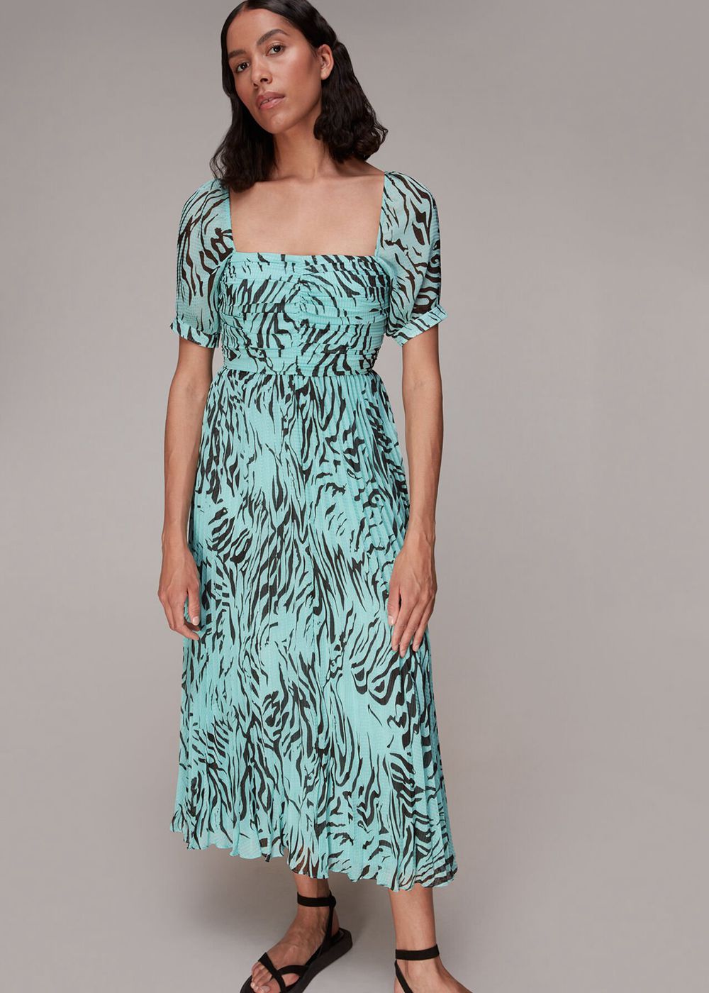 Whistles Midnight Tiger Pleated Dress Mint | US-37541YKLB