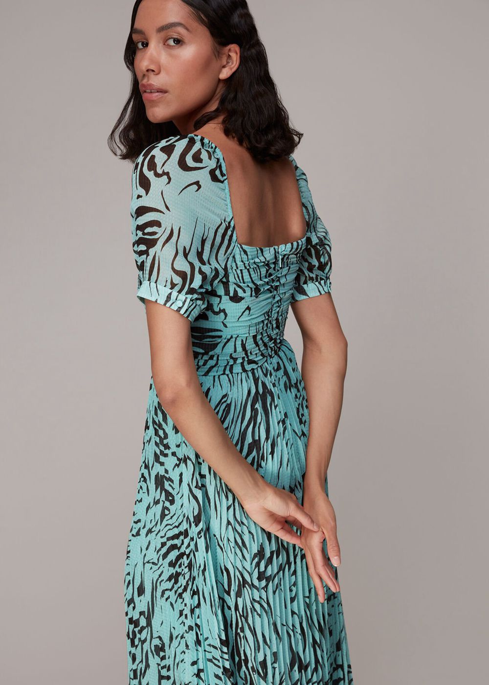 Whistles Midnight Tiger Pleated Dress Mint | US-37541YKLB