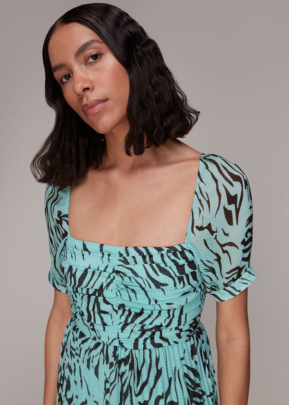 Whistles Midnight Tiger Pleated Dress Mint | US-37541YKLB