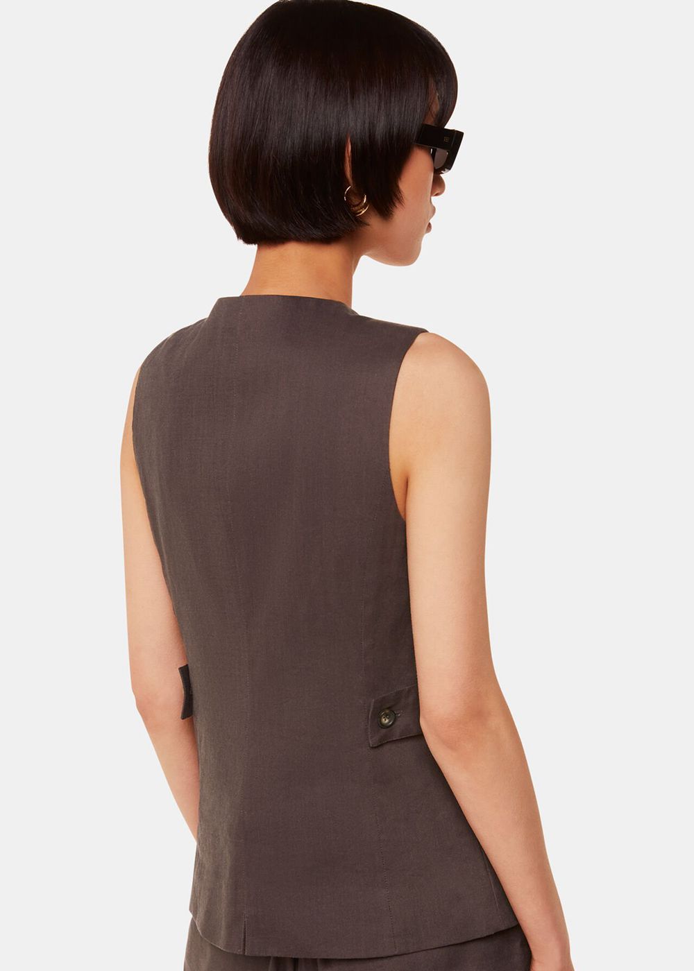 Whistles Mila Linen Blend Vest Dark Grey | US-13820THRN