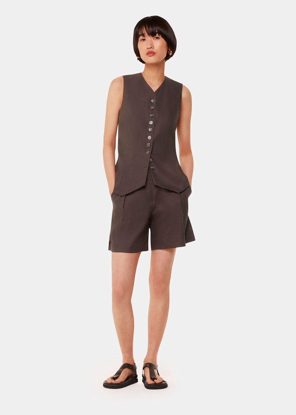 Whistles Mila Linen Blend Vest Dark Grey | US-13820THRN