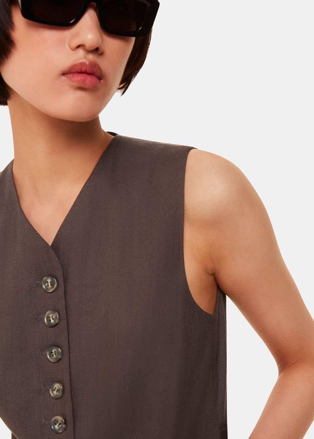 Whistles Mila Linen Blend Vest Dark Grey | US-13820THRN