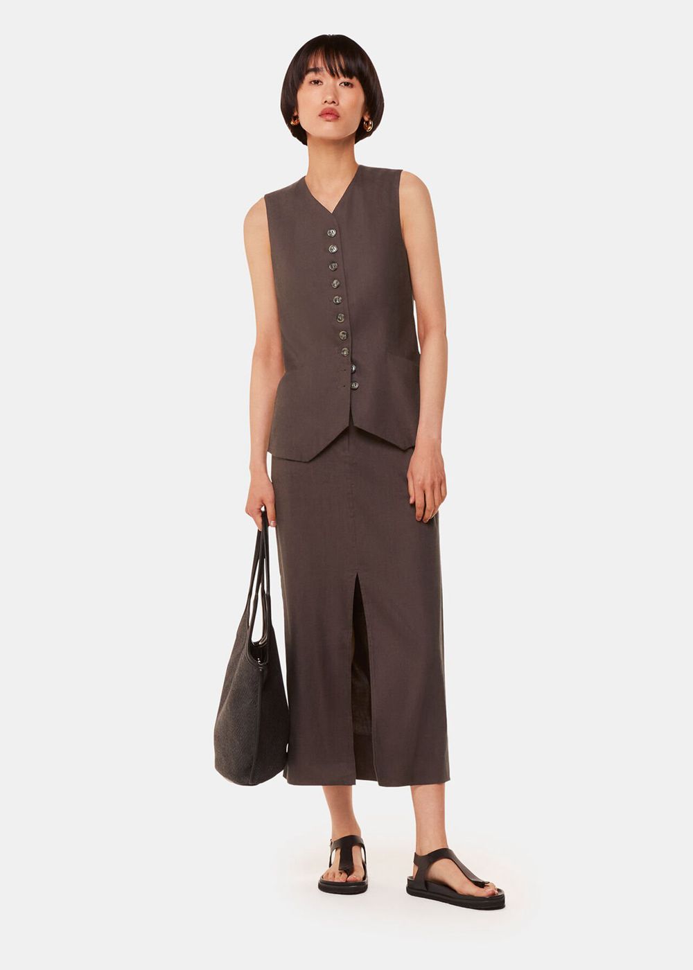 Whistles Mila Linen Blend Vest Dark Grey | US-13820THRN