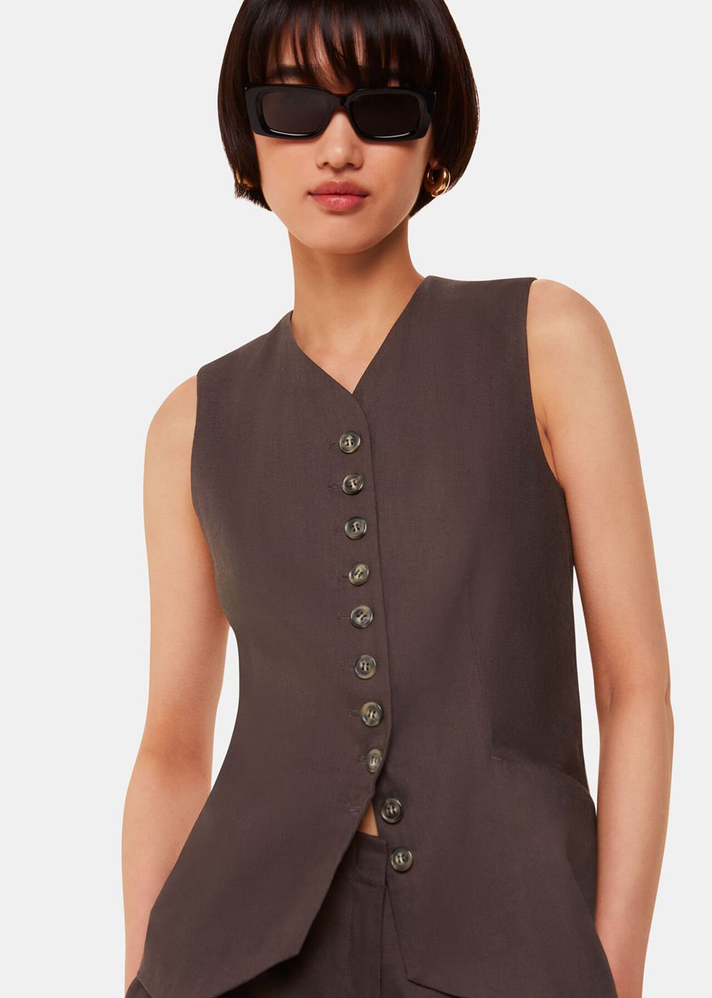 Whistles Mila Linen Blend Vest Dark Grey | US-13820THRN