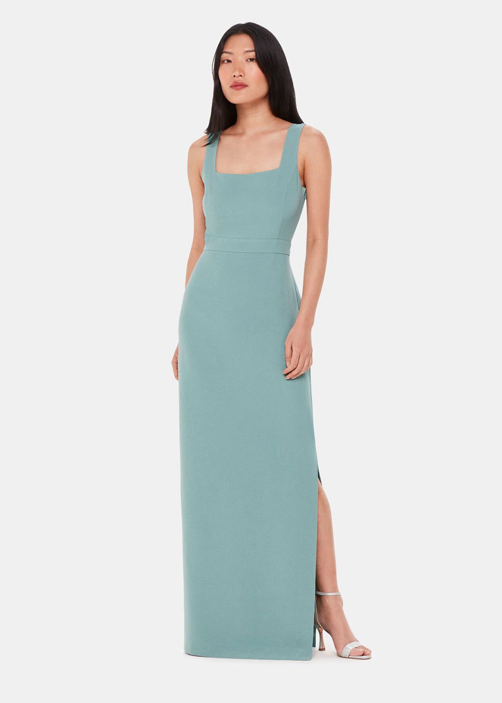 Whistles Mila Square Neck Maxi Dress Olive Green | US-14832HTWJ