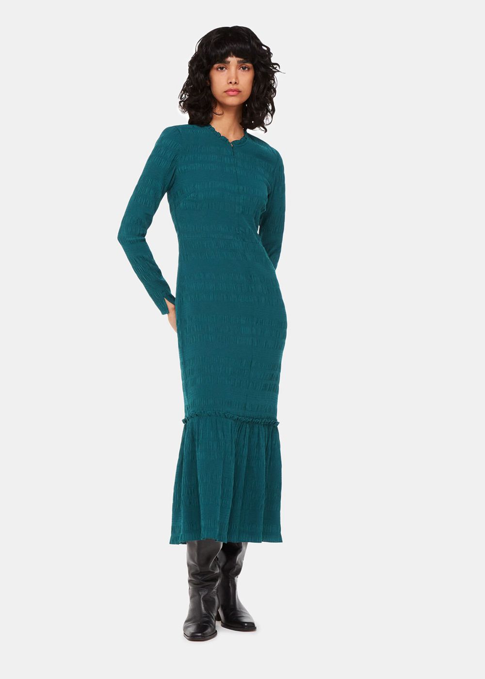 Whistles Mila Textured Dress Green | US-26973RNLH