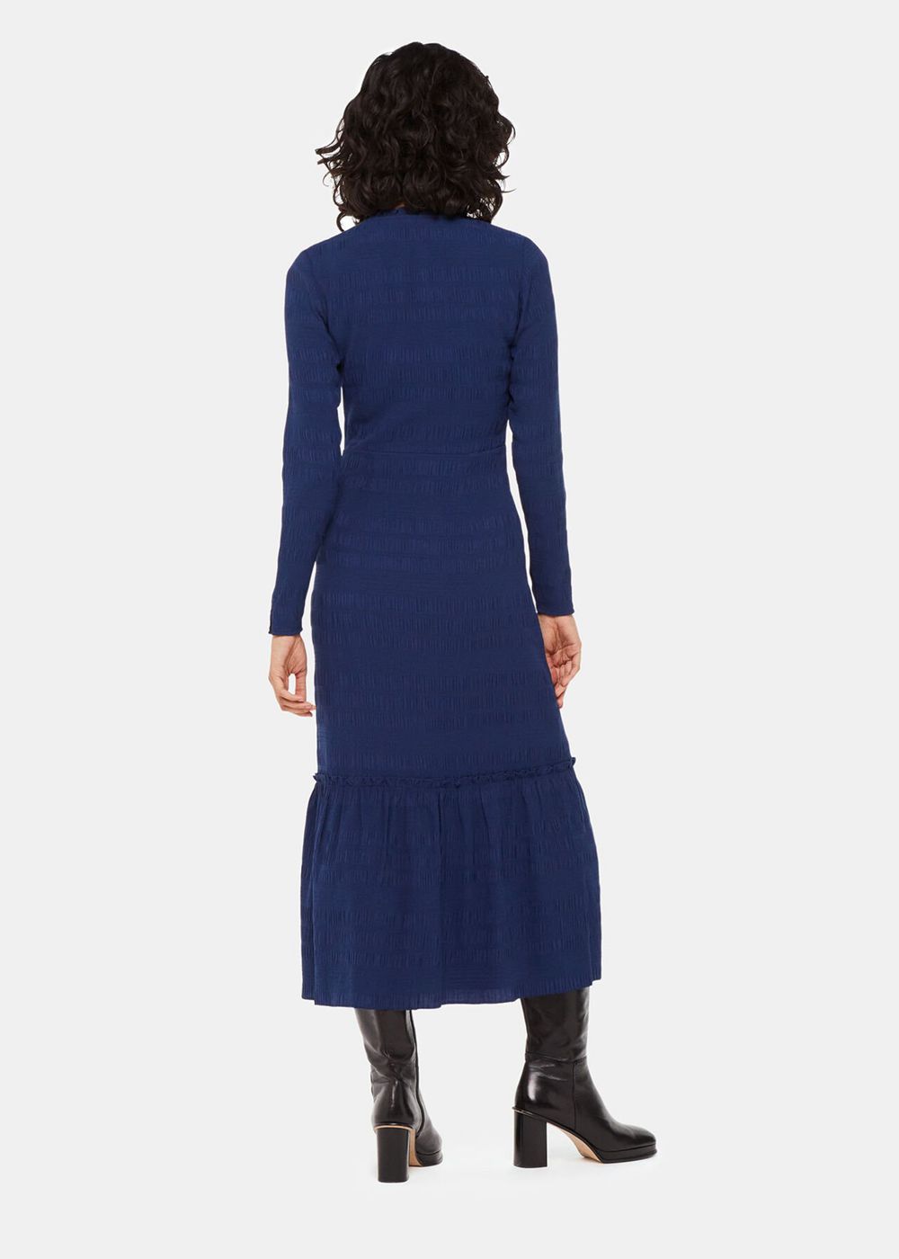 Whistles Mila Textured Dress Navy | US-38609QMPV