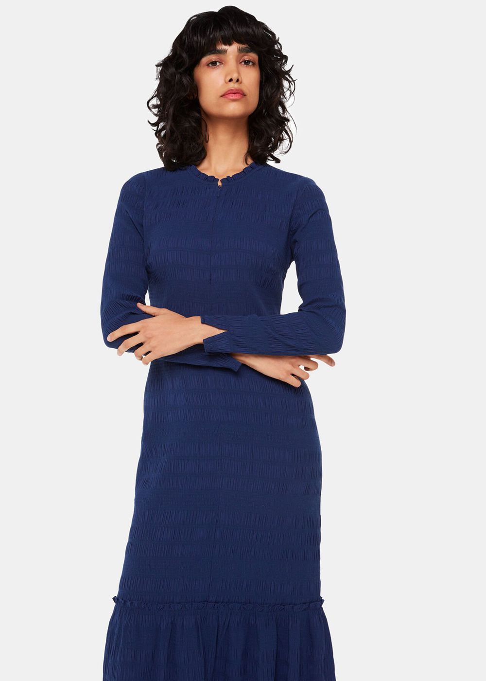 Whistles Mila Textured Dress Navy | US-38609QMPV