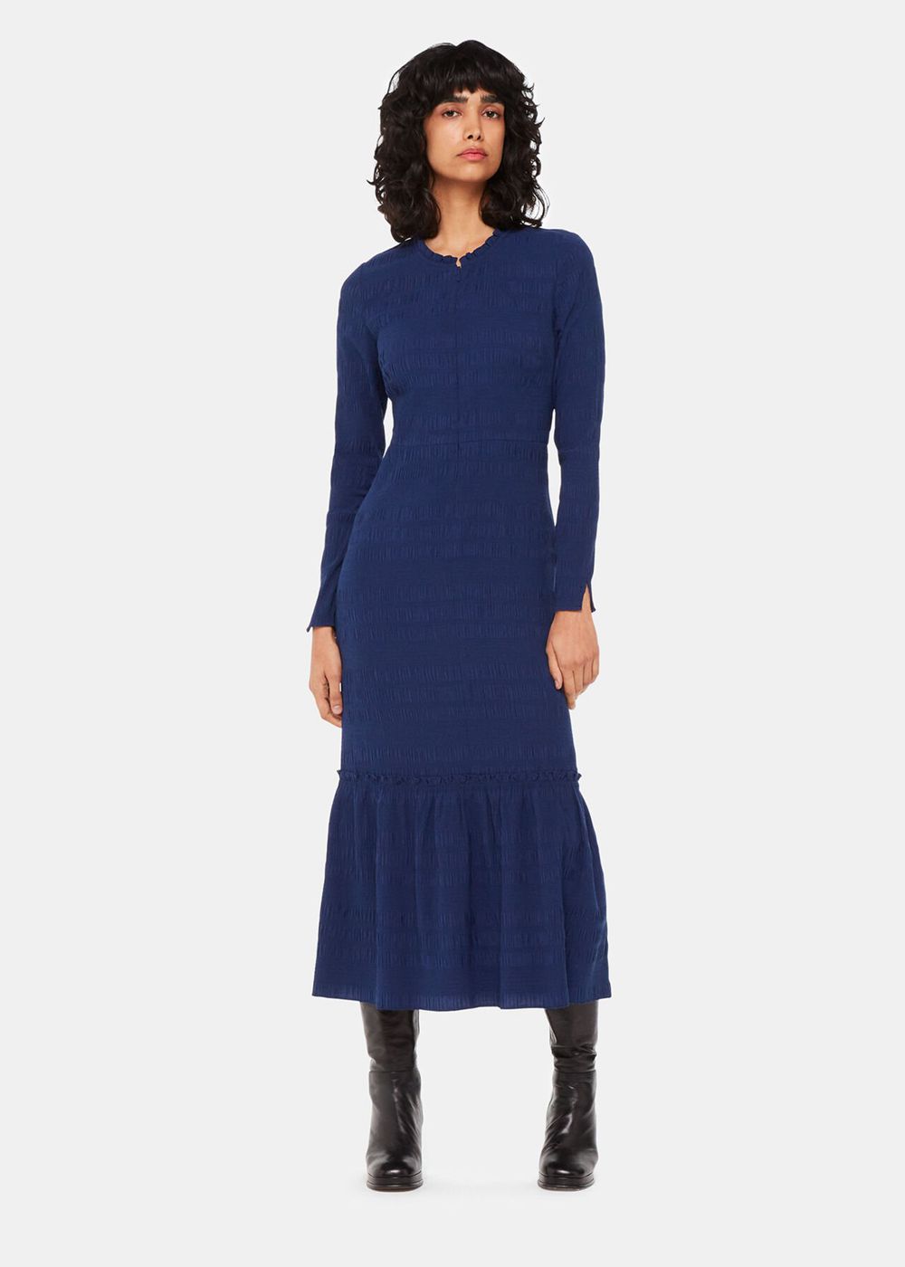 Whistles Mila Textured Dress Navy | US-38609QMPV