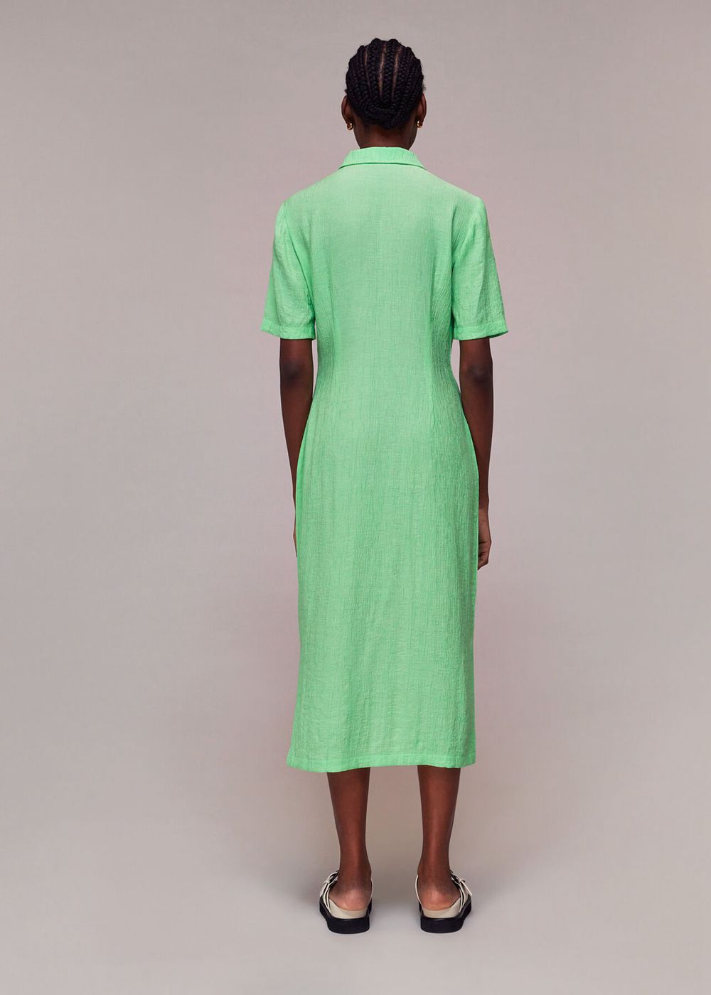 Whistles Millie Plisse Shirt Dress Light Green | US-81452YWZT