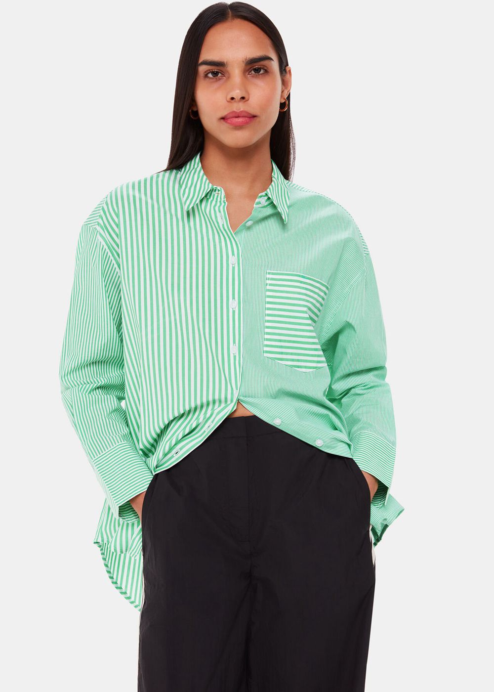 Whistles Millie Stripe Oversized Shirts Green / Multicolor | US-68059YRWJ