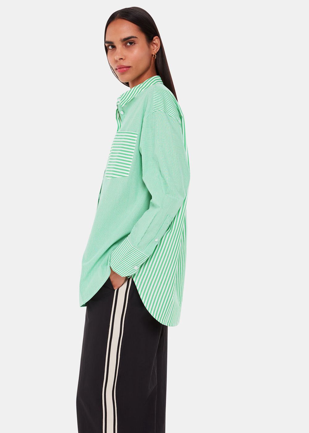 Whistles Millie Stripe Oversized Shirts Green / Multicolor | US-68059YRWJ