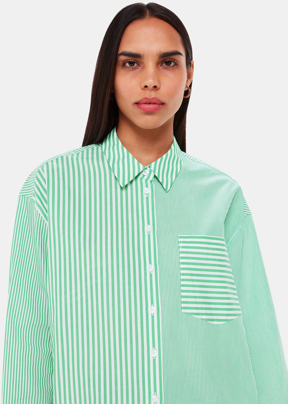 Whistles Millie Stripe Oversized Shirts Green / Multicolor | US-68059YRWJ