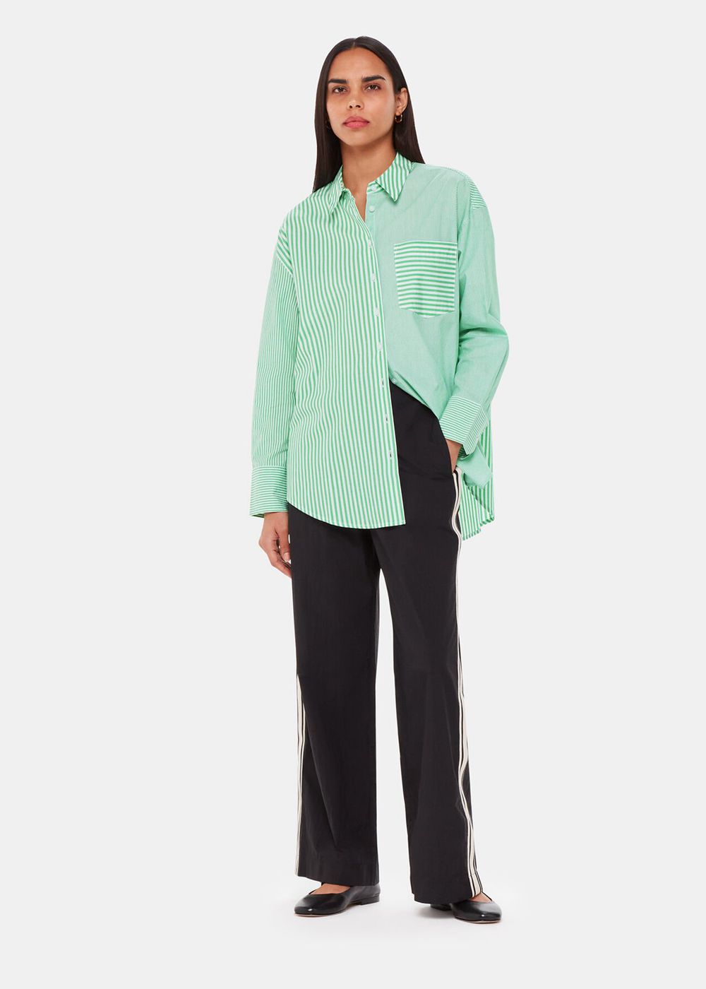 Whistles Millie Stripe Oversized Shirts Green / Multicolor | US-68059YRWJ