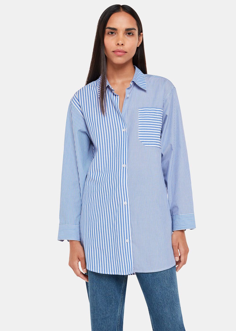 Whistles Millie Stripe Oversized Shirts Blue / Multicolor | US-38704QNFD