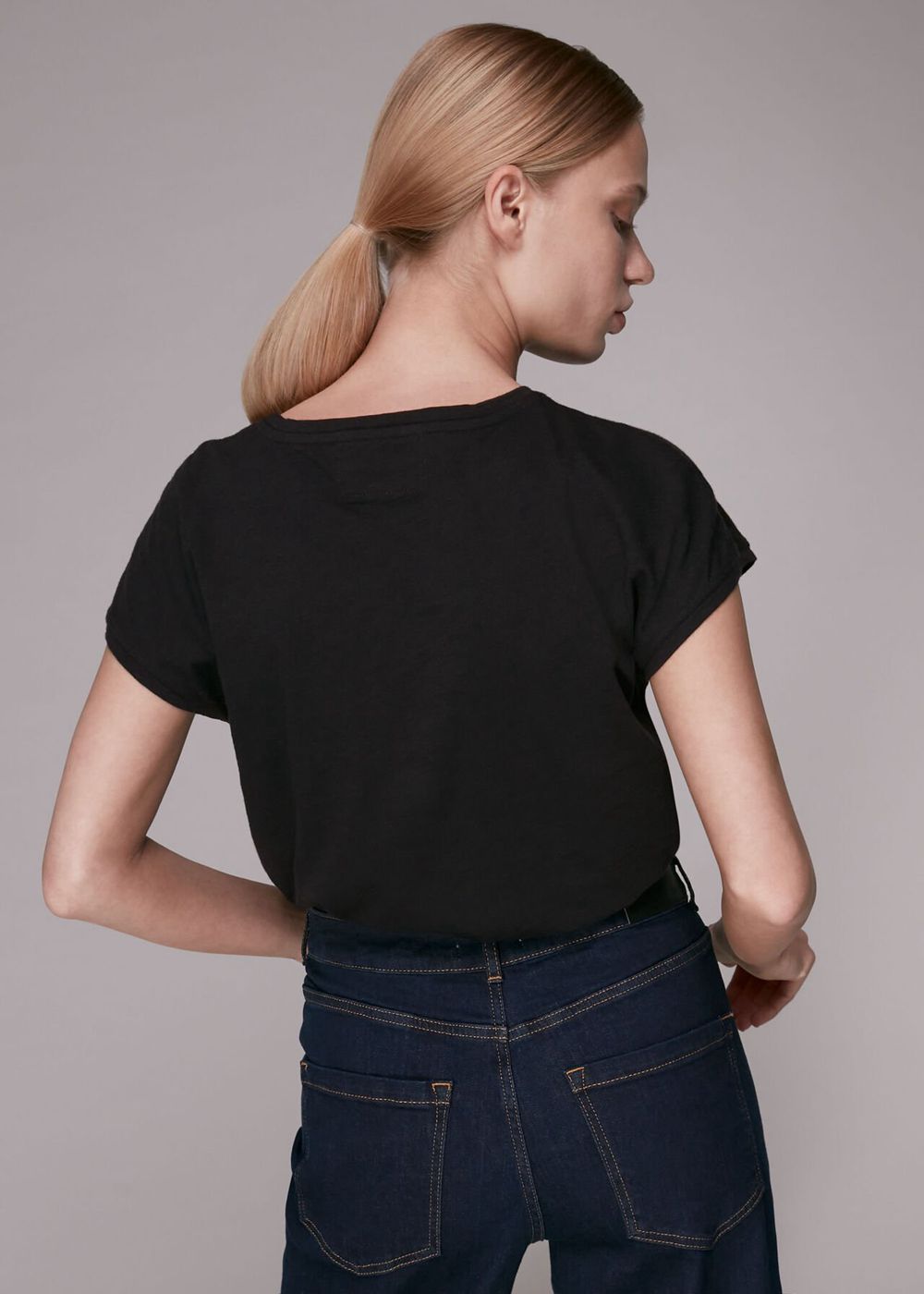 Whistles Minimal Cap Sleeve T-Shirt Black | US-92680JBDN