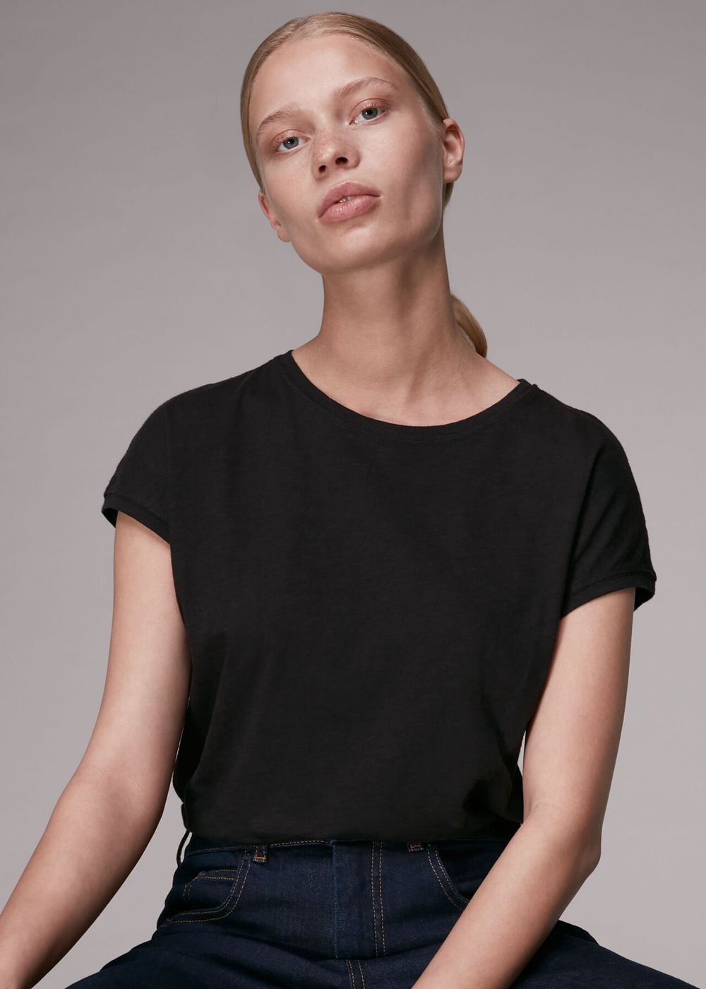 Whistles Minimal Cap Sleeve T-Shirt Black | US-92680JBDN