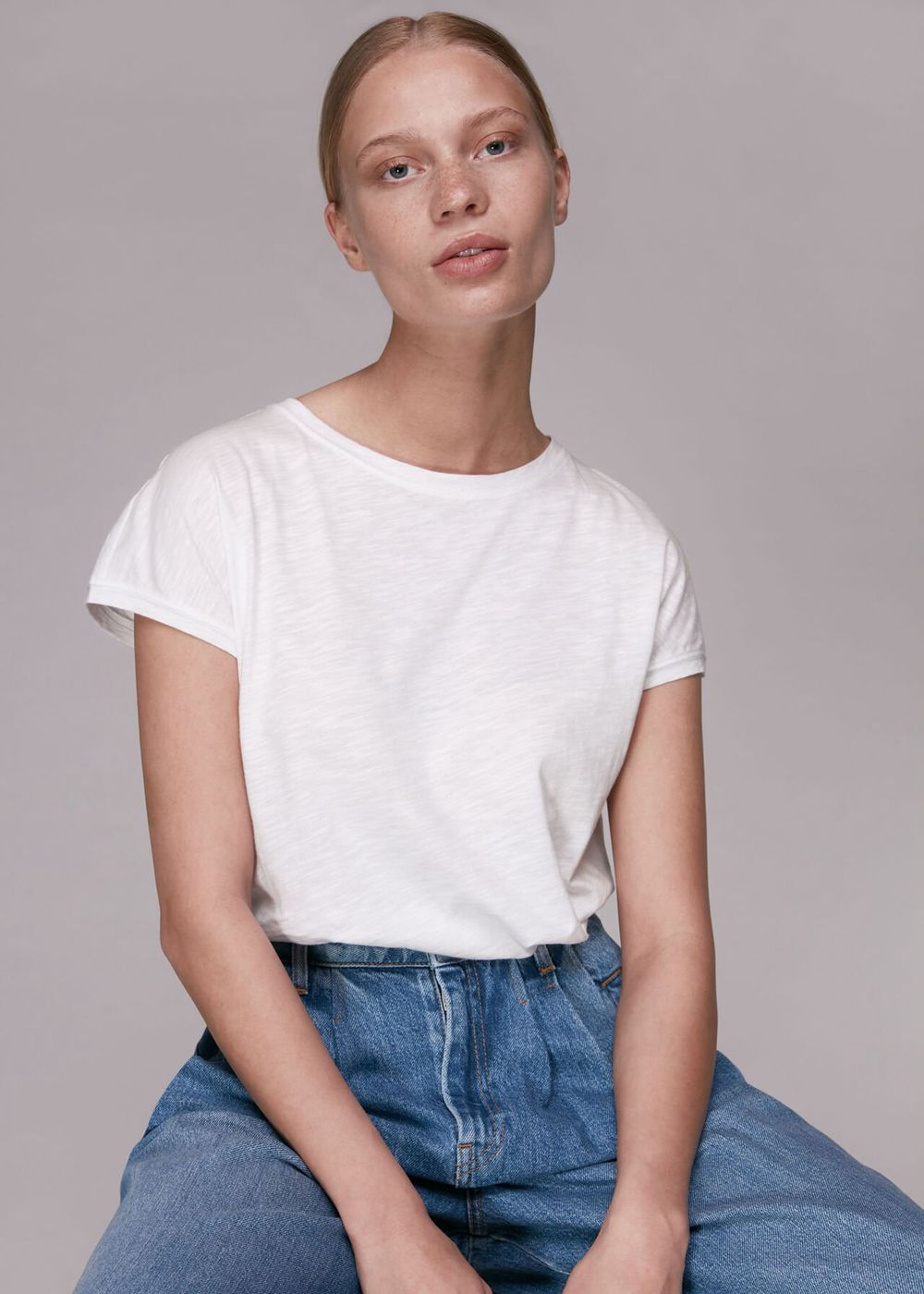 Whistles Minimal Cap Sleeve T-Shirt White | US-21094VSUX