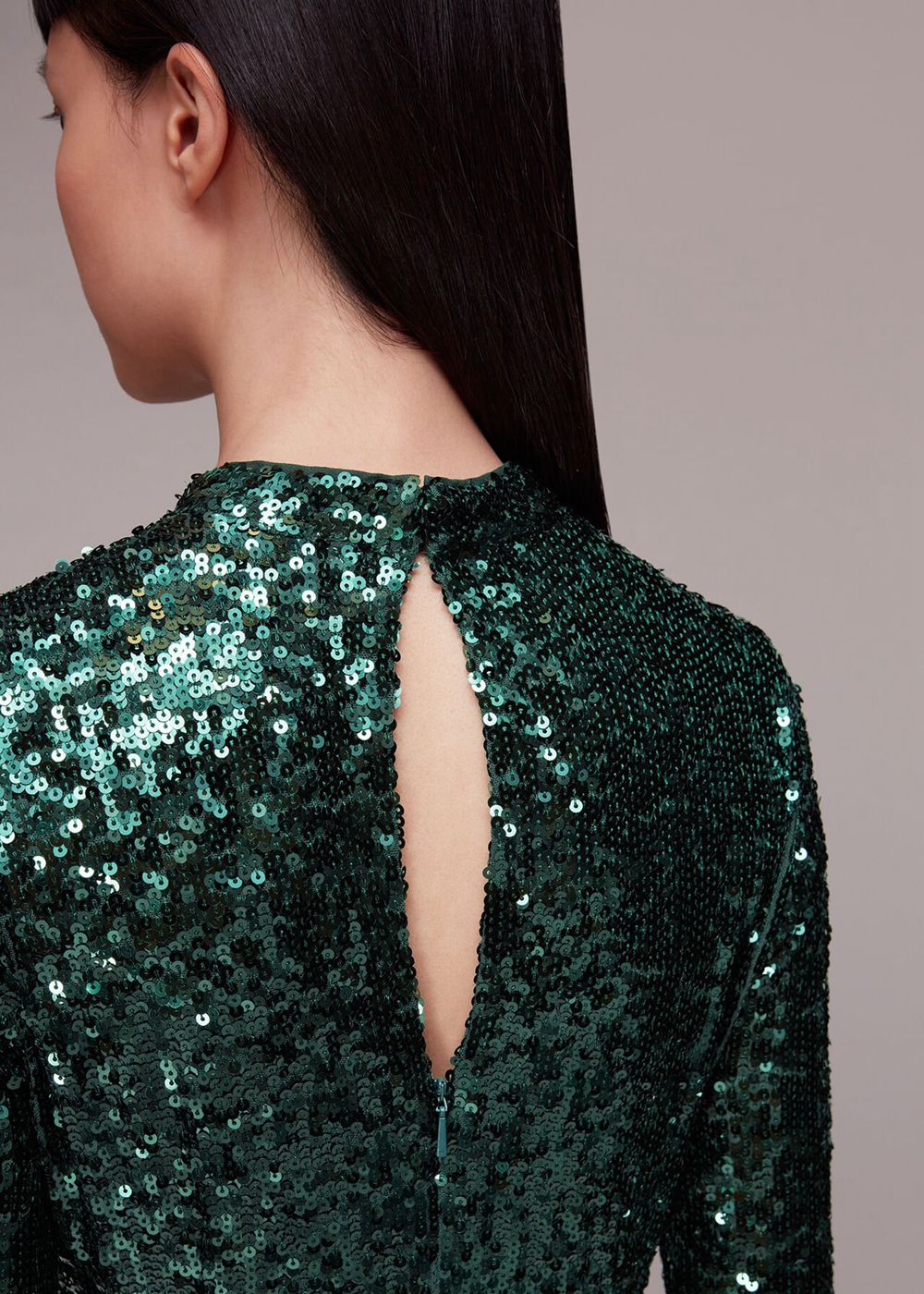 Whistles Minimal Sequin Midi Dress Dark Green | US-05824FLNY