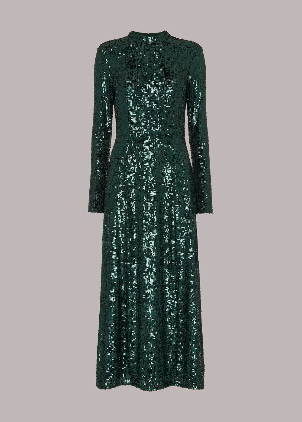 Whistles Minimal Sequin Midi Dress Dark Green | US-05824FLNY